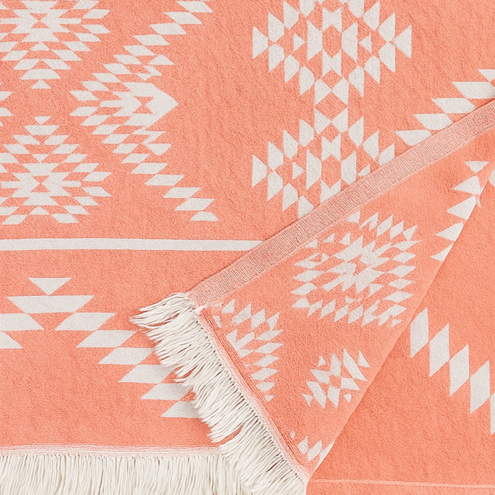 100% Cotton | Super-Soft Turkish Bath and Beach Towel in Orange (fabric detail)