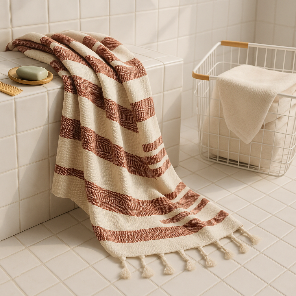 100% Cotton | Super-Soft Turkish Bath and Beach Towel (in situ)