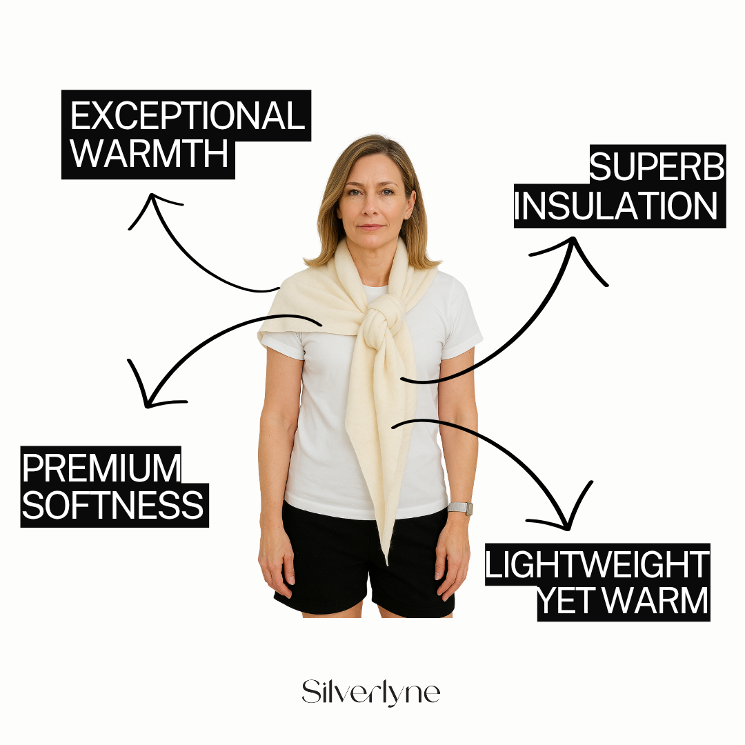 Angora and Wool | Triangle Knit Scarf (solid, beige) (functional benefits)