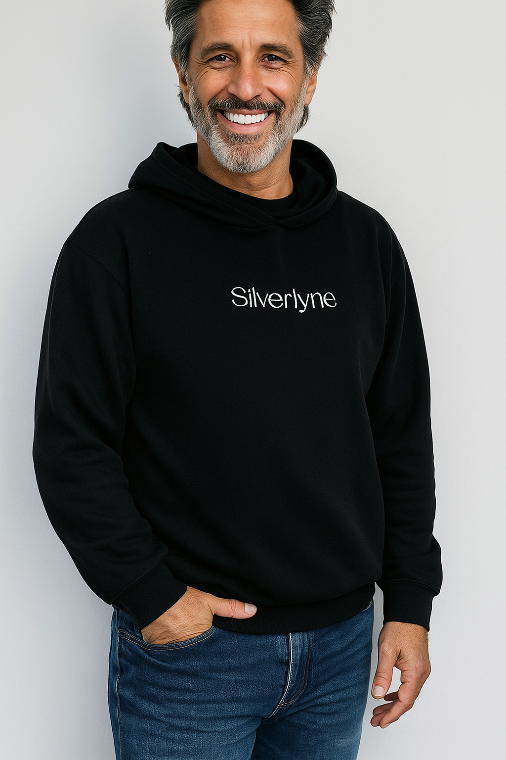 Silverlyne Essentials | Midweight Classic Comfort Hoodie (black, on male model)