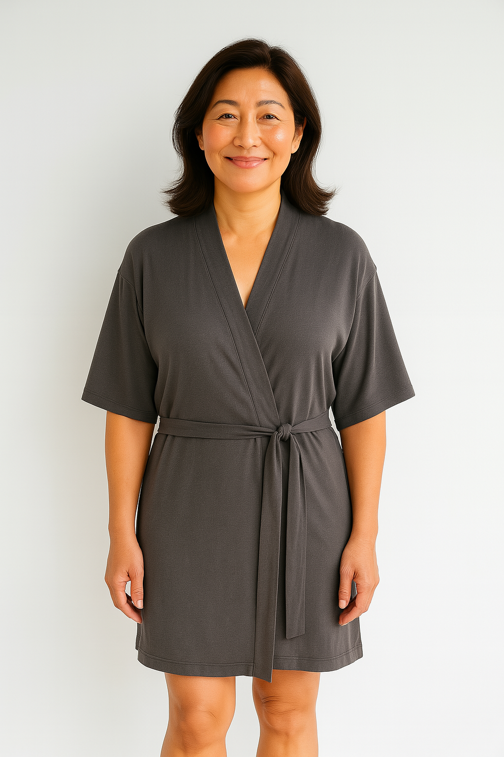 Tencel | Supreme Short-sleeve Robe in gray (on model)
