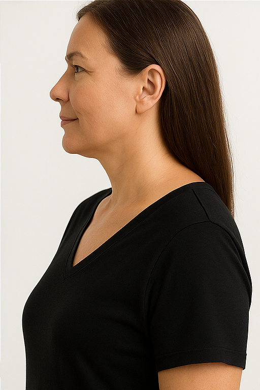 Tencel | Timeless Short-sleeve V-neck T-shirt in black (Women's) (on model, side)
