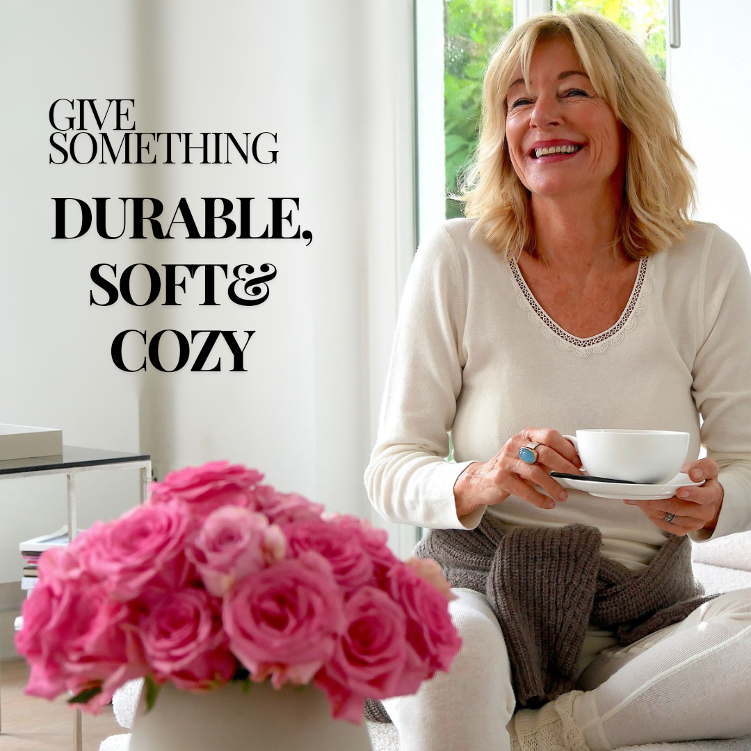 Happy mom in her angora lounge wear 