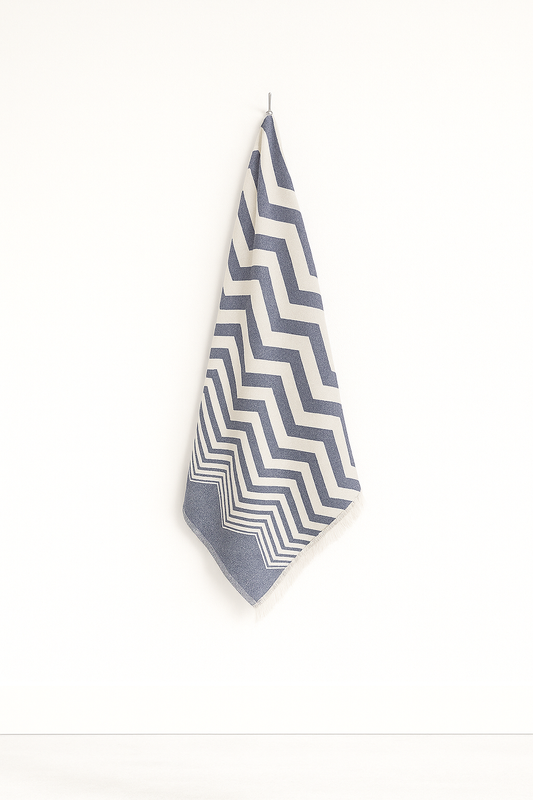 100% Cotton | Super-Soft Turkish Bath and Beach Towel in Blue (hanging on a wall)