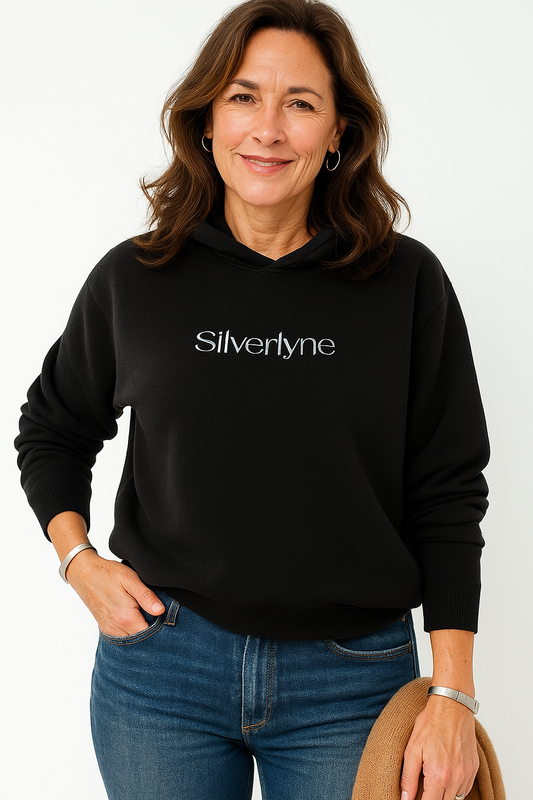 Silverlyne Essentials | Midweight Classic Comfort Hoodie (black, on female model)